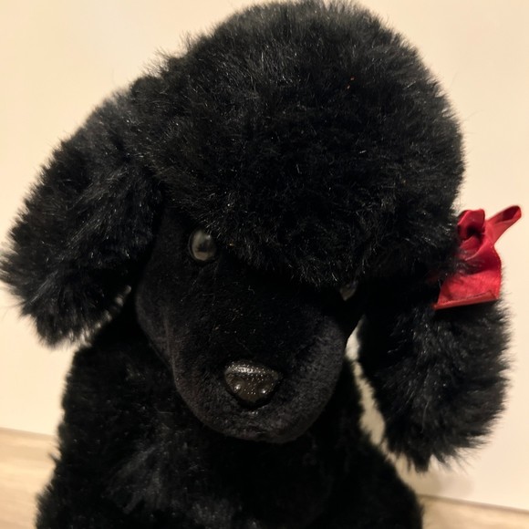 Vintage Black Poodle Stuffed Valentine Puppy Dog Animal Plush with Bow - Picture 1 of 6